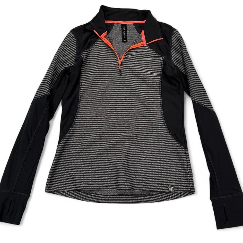 Mondetta Women’s Black And Gray Striped Quarter-zip Athletic Pullover Size Med